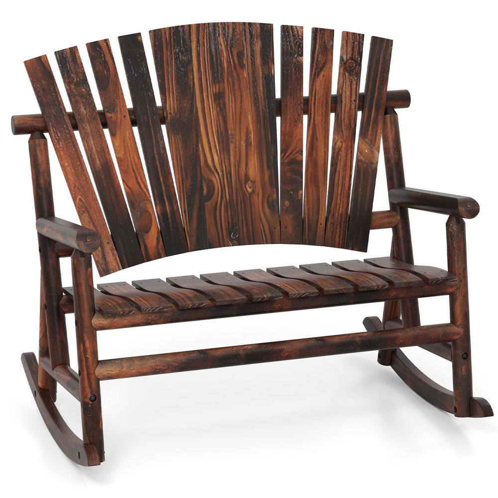 ANGELES HOME Brown Wood Outdoor Adirondack Rocking Chair for Adults ...