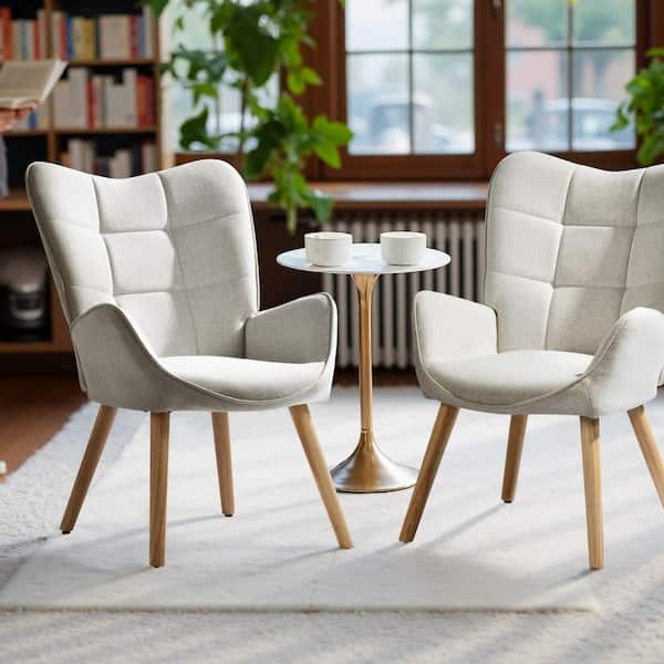 KYIWQ Wingback Dining Chair with Ergonomic Design, Available in Cream Fabric (Set of 2)