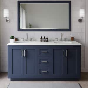 Miranda 66 in. W x 22 in. D x 33.75 in. H Double Bath Vanity in Dark Blue with Giotto Quartz Top