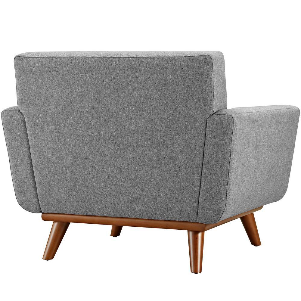 Expectation Gray Plush Upholstered Accent Chair with Cherry Wood Legs