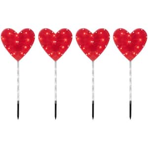 Red Heart Valentine's Day Pathway Marker Lawn Stakes Clear Lights (4-Count)
