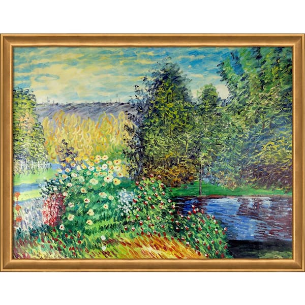 LA PASTICHE Corner of the Garden at Montgeron by Claude Monet Muted Gold Glow Framed Abstract Oil Painting Art Print 40 in. x 52 in.