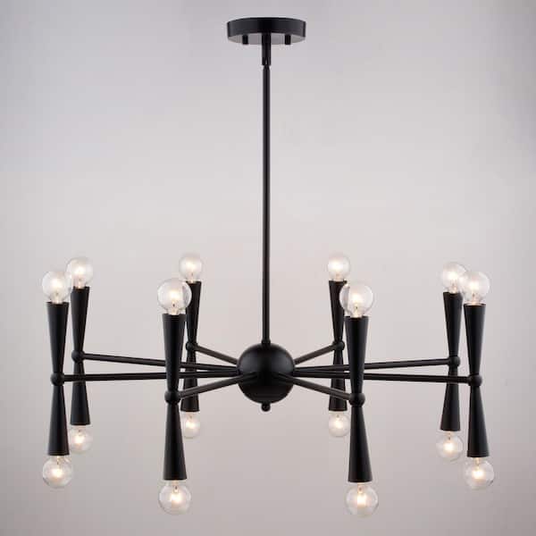 VAXCEL Drake 16-Light 29 in. Wide Matte Black Mid-Century Modern