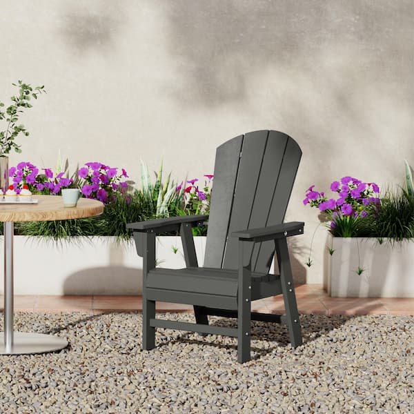 Laguna Outdoor Patio Fade Resistant HDPE Plastic Adirondack Style Dining Chair with Arms in Gray