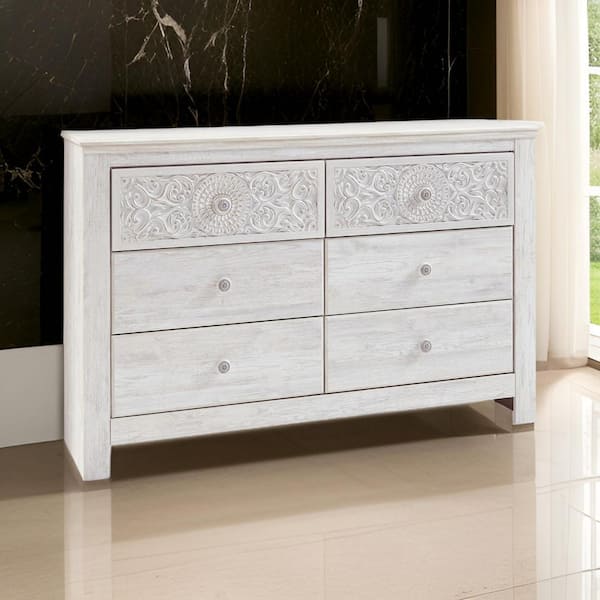 Benjara White 6-Drawer 61.26 in. W Dresser without Mirror