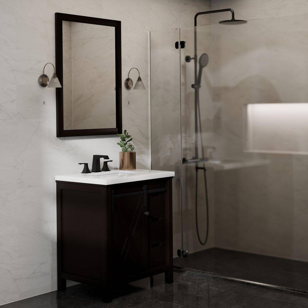 Marsyas 30 in W x 22 in D Brown Bath Vanity, White Quartz Countertop, Faucet Set and 28 in Mirror price history on PriceWatchPro