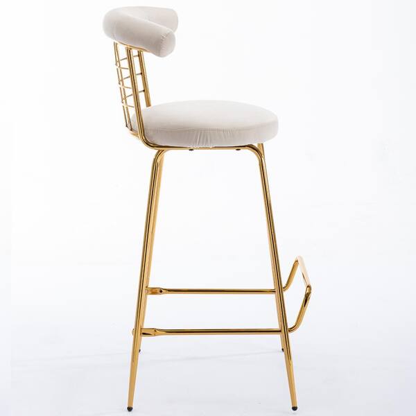 32 in. Beige Soft Back Metal Counter Height Bar Stool with Velvet 