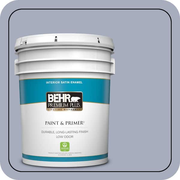 BEHR PREMIUM PLUS 5 gal. #ICC-55 Hydrangea Blossom Satin Enamel Low Odor Interior Paint & Primer