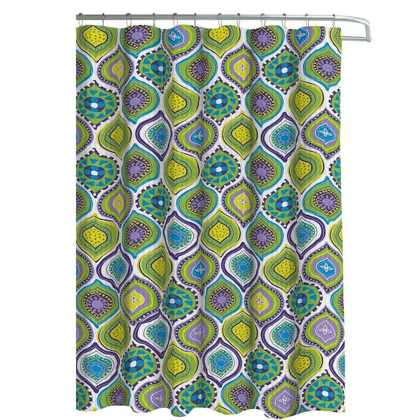 Creative Home Ideas Oxford Weave Textured 70 in. W x 72 in. L Shower Curtain with Metal Roller Hooks in Olina Green