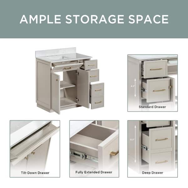 Glacier Bay Marcote 36 in. Single Sink Greige Bath Vanity with