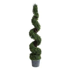 60 in. Artificial Green Spiral Boxwood Potted Topiary
