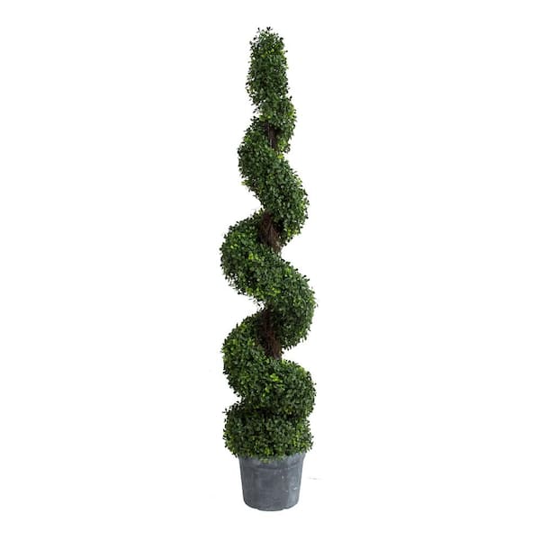 A & B Home 60 in. Artificial Green Spiral Boxwood Potted Topiary