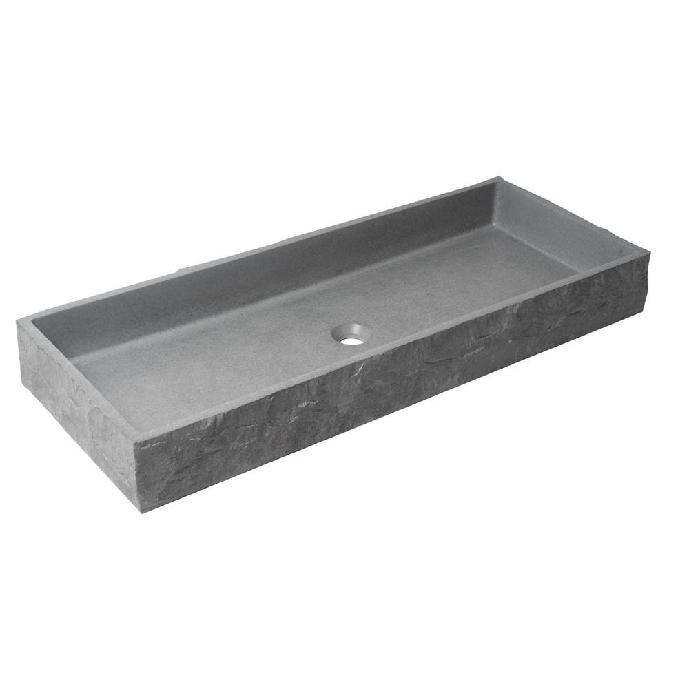 Gray Matte Concrete Rectangular Bathroom Sink, 39.6"