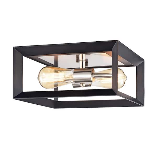 Jushua 11.5 in. x 5.5 in. 2-Light Dark Bronze and Satin Nickel Tone Flush Mount Ceiling Light with metal