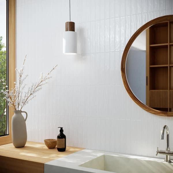 Nova White 1.97 in. x 11.81 in. Polished Ceramic Subway Wall Tile (5.38 sq. ft./Case)