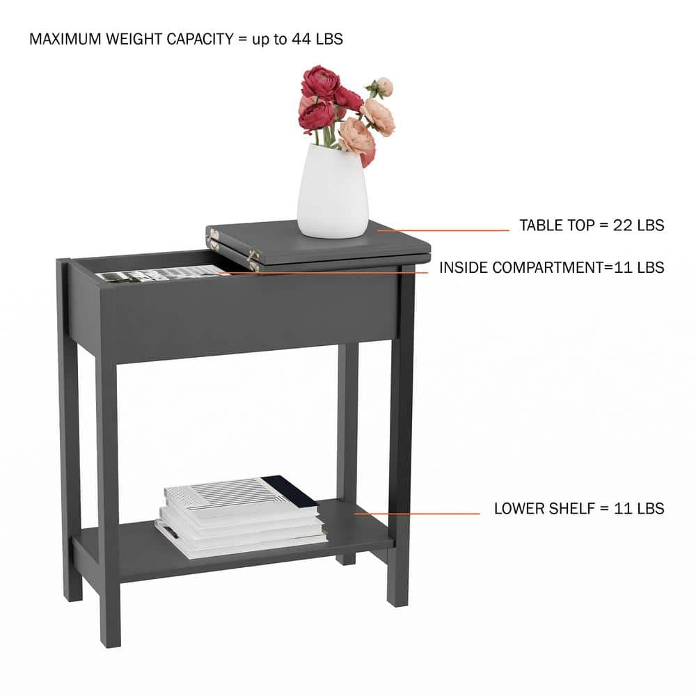 Matte Black Wooden Flip-Top Slim Slide End Table - thumbnail 3
