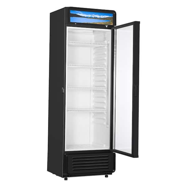Commercial Refrigerator 13.3 cu.ft. Glass Door Beverage Cooler 24.6 in. W Adjustable Shelves LED Lighting Black