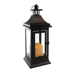 5 in. x 13.25 in. Matte Black Small Metal Classic Lantern with LED Candle