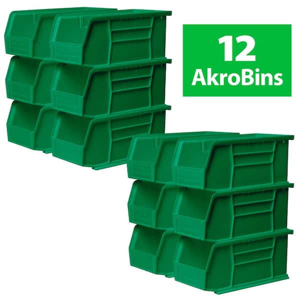 Akro-Mils 30230 Plastic Storage Shelf Bins, 11 in. x 5 in. x 5 in. Green, 12-pack
