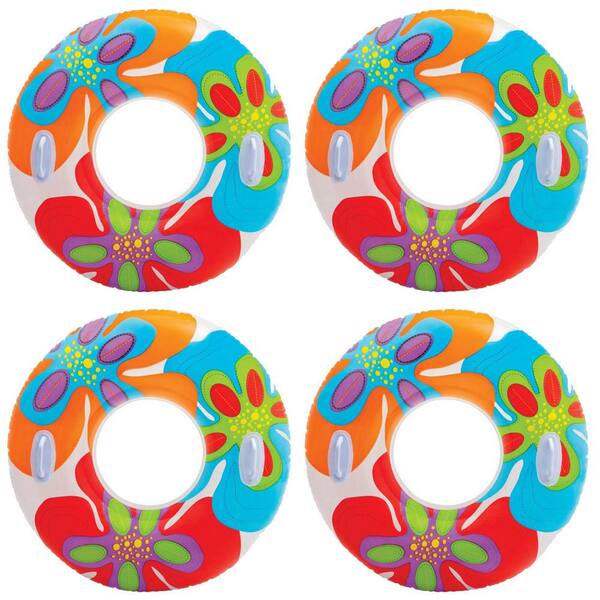 Intex Groovy Color Inflatable Tropical Flower Transparent Tube Pool Raft (4-Pack)