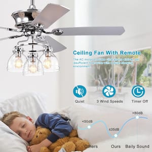 52 in. Indoor Farmhouse Chrome Glass Shade Ceiling Fan with Remote Control and 5-Dual Finish Reversible Blades, No Bulb