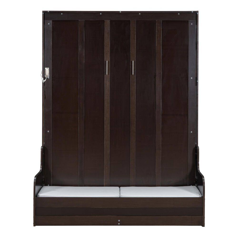 White Wood Frame Queen Size Murphy Bed, Wall Bed with Cushion, Folded Into a Cabinet with 2-Seat Chair, Headboard - thumbnail 6