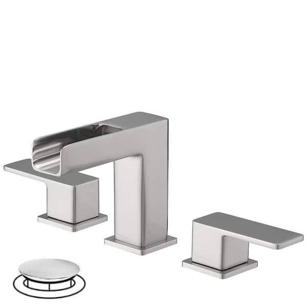 HOMEMYSTIQUE 8 in. Widespread Double Handle Bathroom Faucet with Drain Kit Included and Spot Resistant in Brushed Nickel