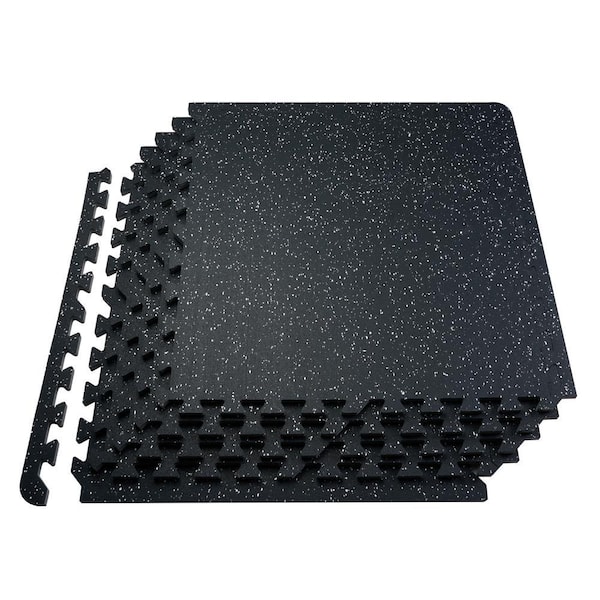 Gym Floor Mats 25 Tiles Rubber Top with EVA Foam 25 in. x 25 in. x 0.56 in. T with 100 sq. ft. Coverage Black and White