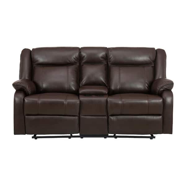 EVERGLADE HOME Atlas 72.5 in. Round Arm Faux Leather Straight in Brown