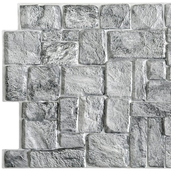 Dundee Deco 3D Falkirk Retro 1/100 in. x 39 in. x 19 in. Grey Faux Old Stone PVC Decorative Wall Paneling (10-Pack)