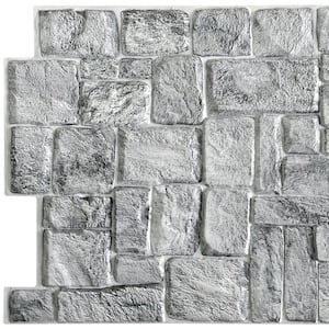 3D Falkirk Retro 10/1000 in. x 39 in. x 19 in. Grey Faux Old Stone PVC Wall Panel