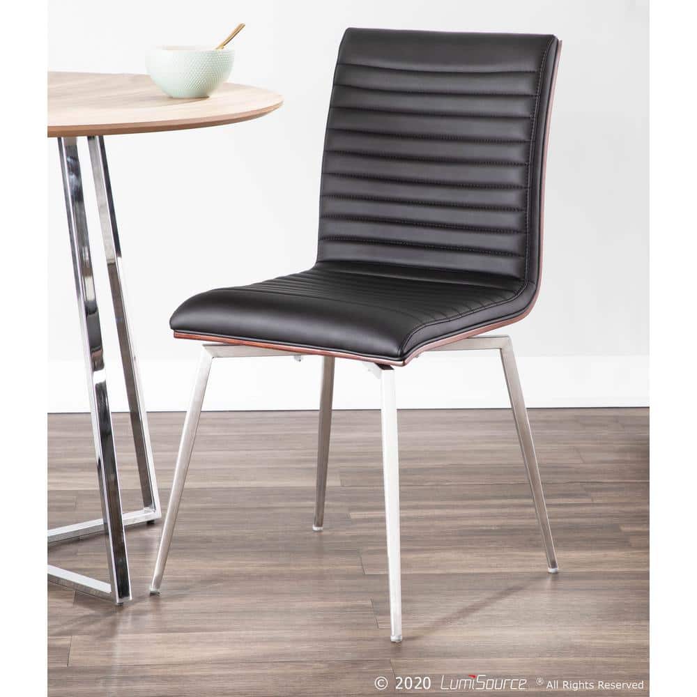 Mason Black Faux Leather Swivel Dining Chairs with Walnut Wood Back