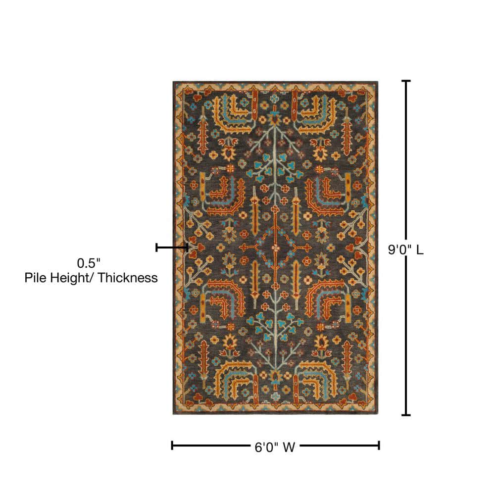 Heritage Charcoal and Multi Wool 6' x 9' Handmade Area Rug