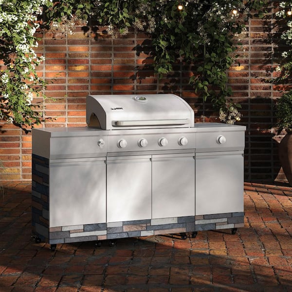 Fresno 5-Burner LP Stainless Steel Plus Ash Stone Island Grill