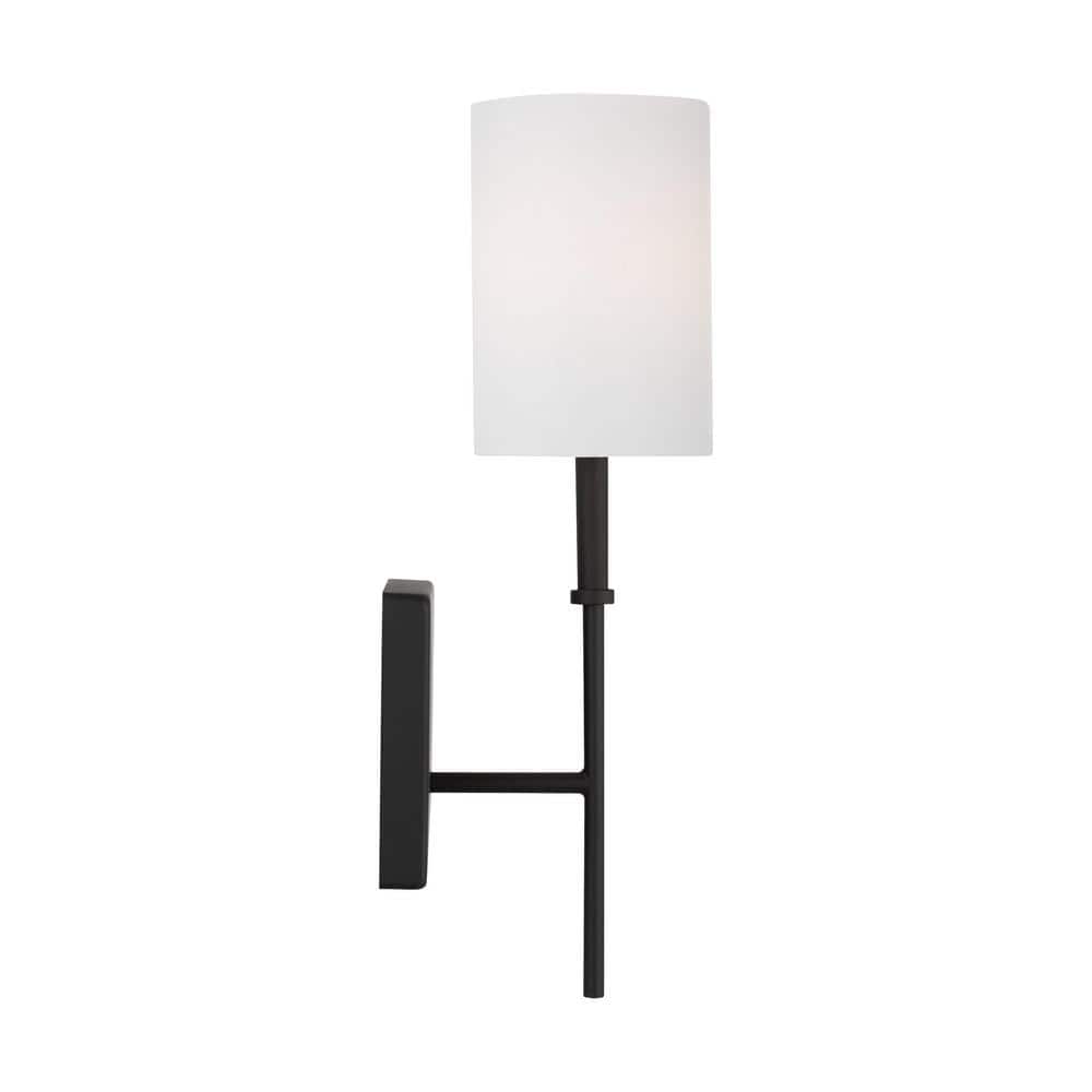 Midnight Black Steel Wall Sconce with White Linen Shade
