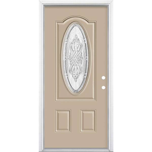 Masonite 36 in. x 80 in. New Haven 3/4 Oval-Lite Left-Hand Inswing Painted Steel Prehung Front Door with Brickmold, Vinyl Frame