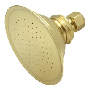 1-Spray 4.9 in. Single Wall Mount Fixed Rain Shower Head in Polished Brass