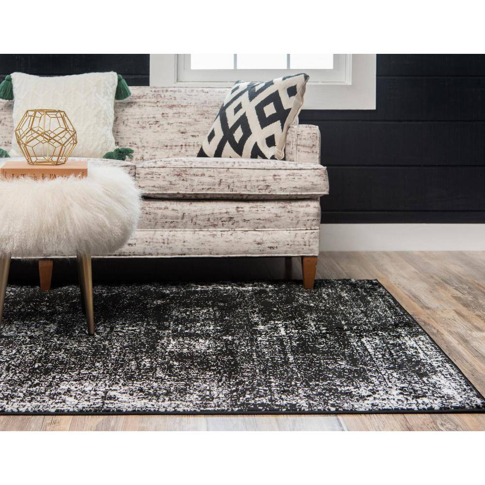 Black Rectangular Stain-Resistant Synthetic Area Rug