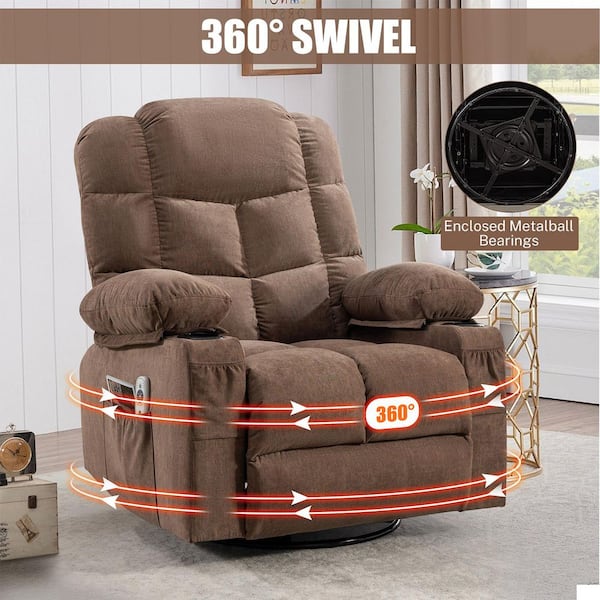YOFE Large 22.83 in. Wide Seat Brown Fabric Manual 360° Swivel