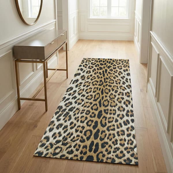 Dolce Amur Leopard Gold 2 ft. x 8 ft. Transitional Flatwoven Animal Print Polypropylene Runner Indoor/Outdoor Area Rug