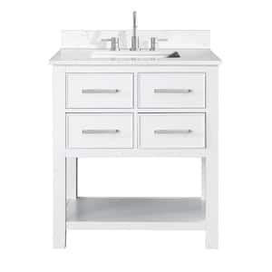 Brooks 31 in. W. x 22 in. D x 35 in. H Single sink Bath Vanity in White finish with Cala White Engineered Top