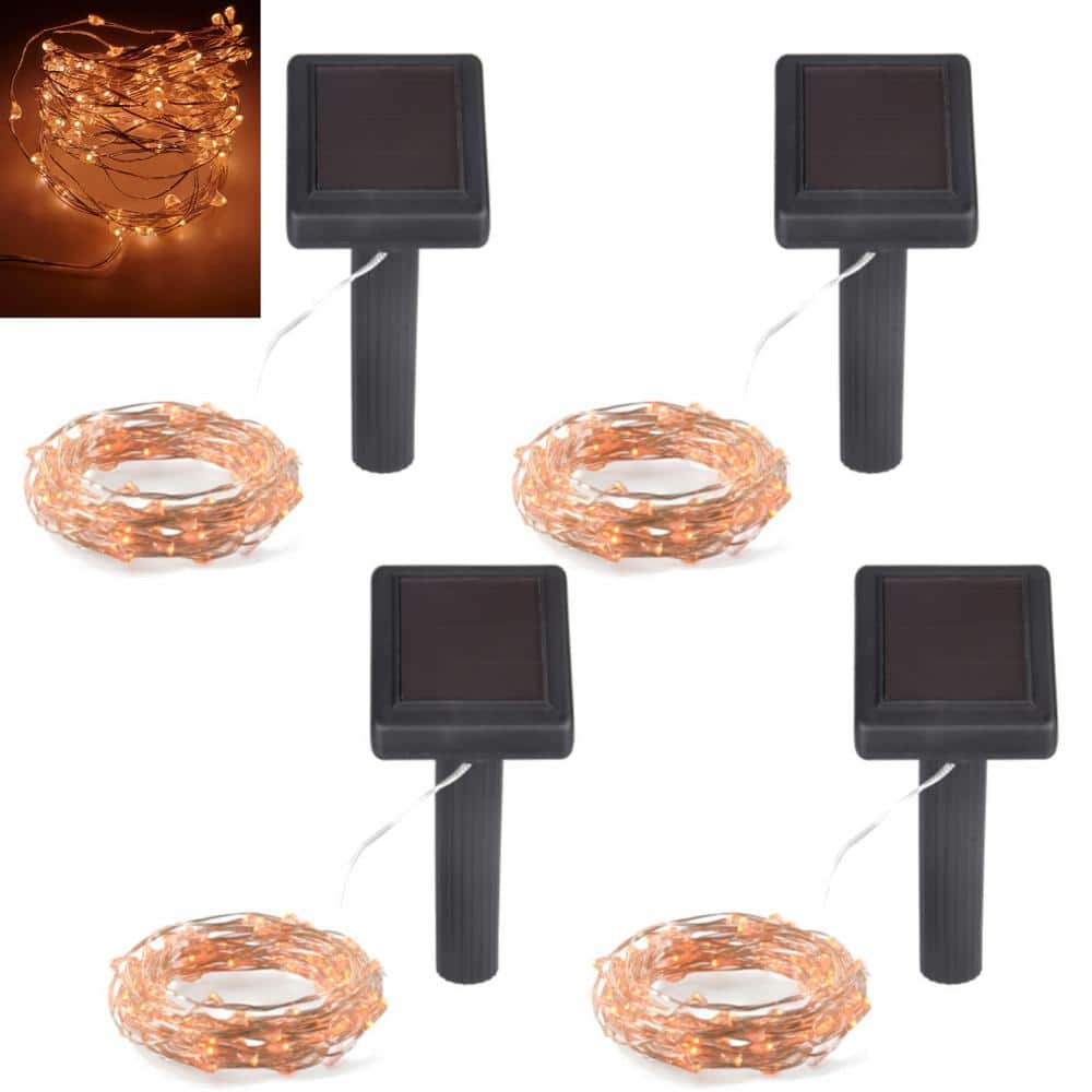 Outdoor 100-Light 20 ft. Solar Amber Flame Integrated LED String Light (4-P