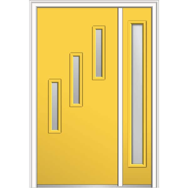 MMI Door 51 in. x 81.75 in. Davina Low-E Glass Left-Hand 3-Lite Modern Painted Fiberglass Smooth Prehung Front Door with Sidelite