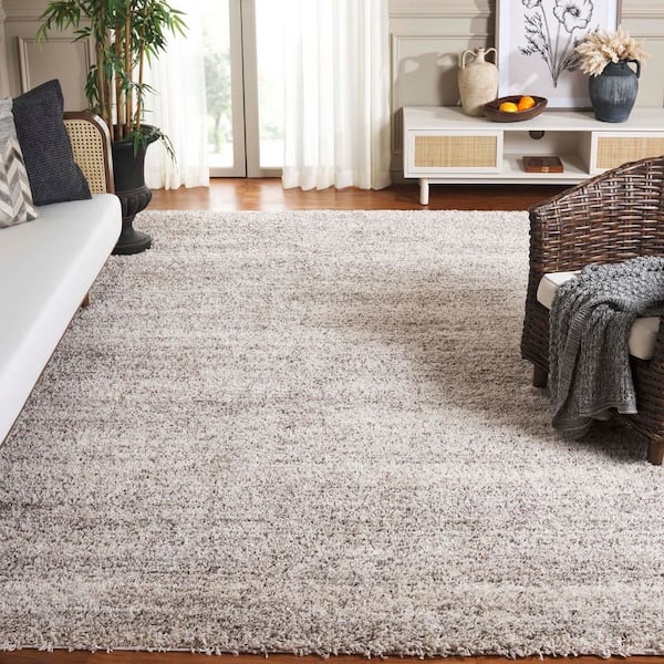 Hudson Shag 8 ft. x 8 ft. Ivory/Gray Solid Marle Square Area Rug