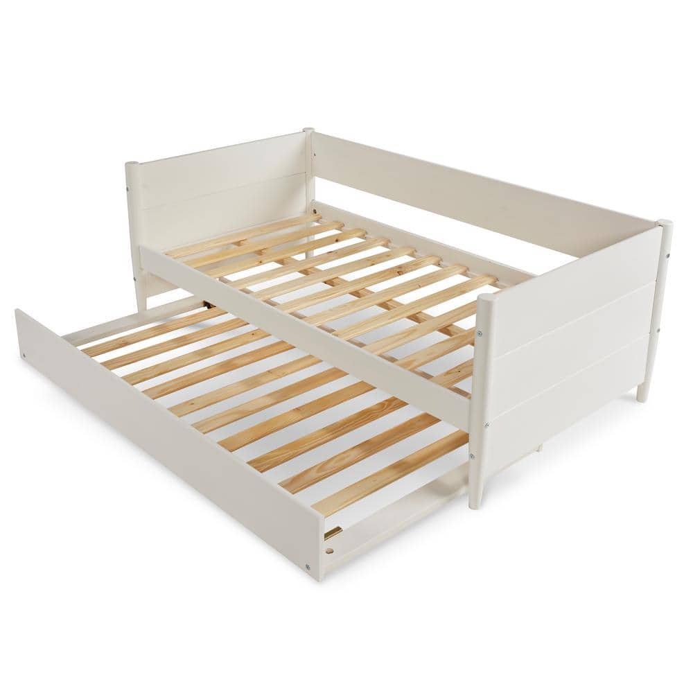 White Twin Wood Daybed with Trundle and Slats