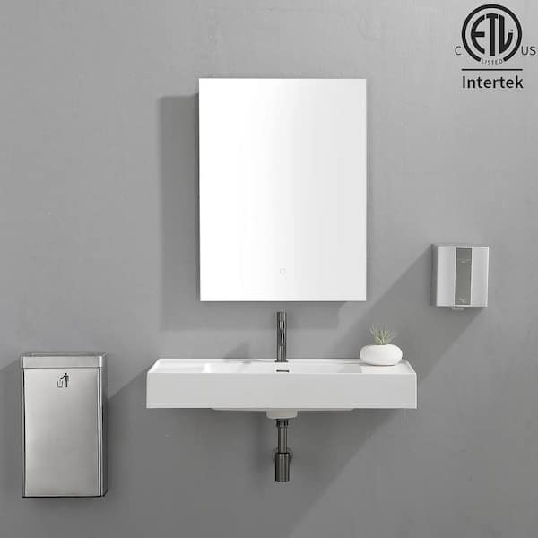 UKISHIRO 20 in. W x 28 in. H Rectangular Frameless Anti-Fog Bathroom Vanity Mirror with 3 Color Changeable LED and 3 Pin Plug