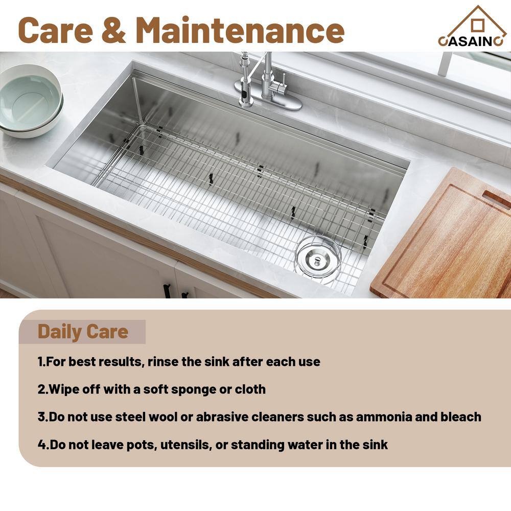 36" Stainless Steel Undermount Kitchen Sink with Accessories