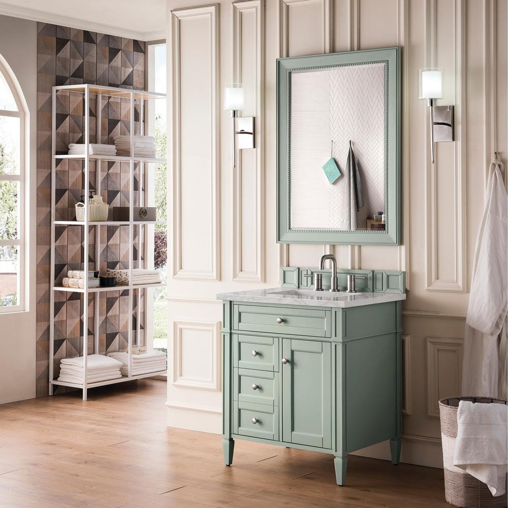 Brittany 30.0 in. W x 23.5 in. D x 34.0 in. H Bathroom Vanity in Sage Green with Victorian Silver Silestone Quartz Top