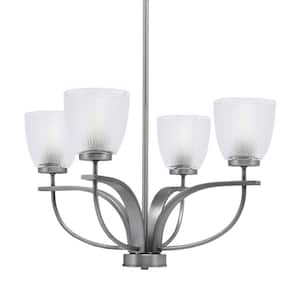 Olympia 4-Light Uplight Chandelier Graphite Finish 5 in. Clear Ribbed Glass