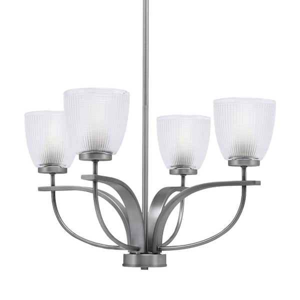 Lighting Theory Olympia 4-Light Uplight Chandelier Graphite Finish 5 in. Clear Ribbed Glass